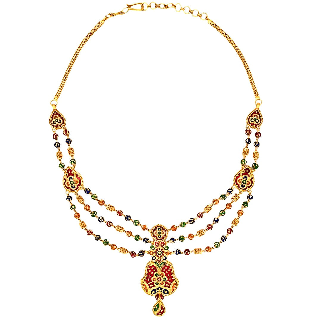 22K Yellow Gold Multi-Color Beaded Charm Necklace