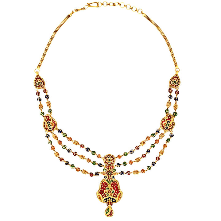 22K Yellow Gold Multi-Color Beaded Charm Necklace