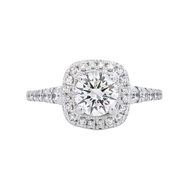 14K White Round Diamond 1.00Ct Halo Engagement Ring