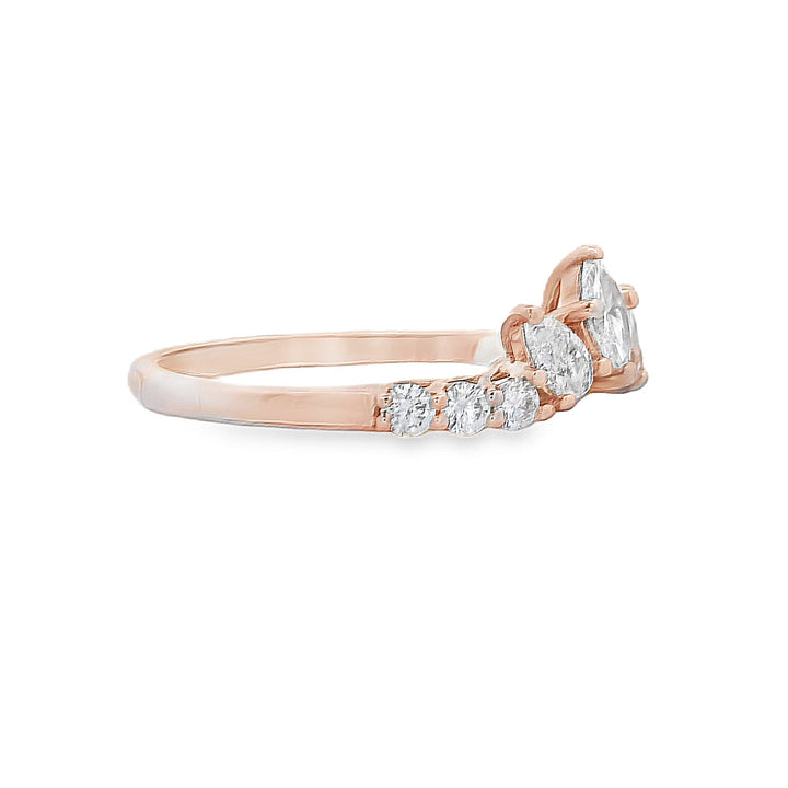 14K Rose Gold Multi-Stone Curved Diamond Wedding Band