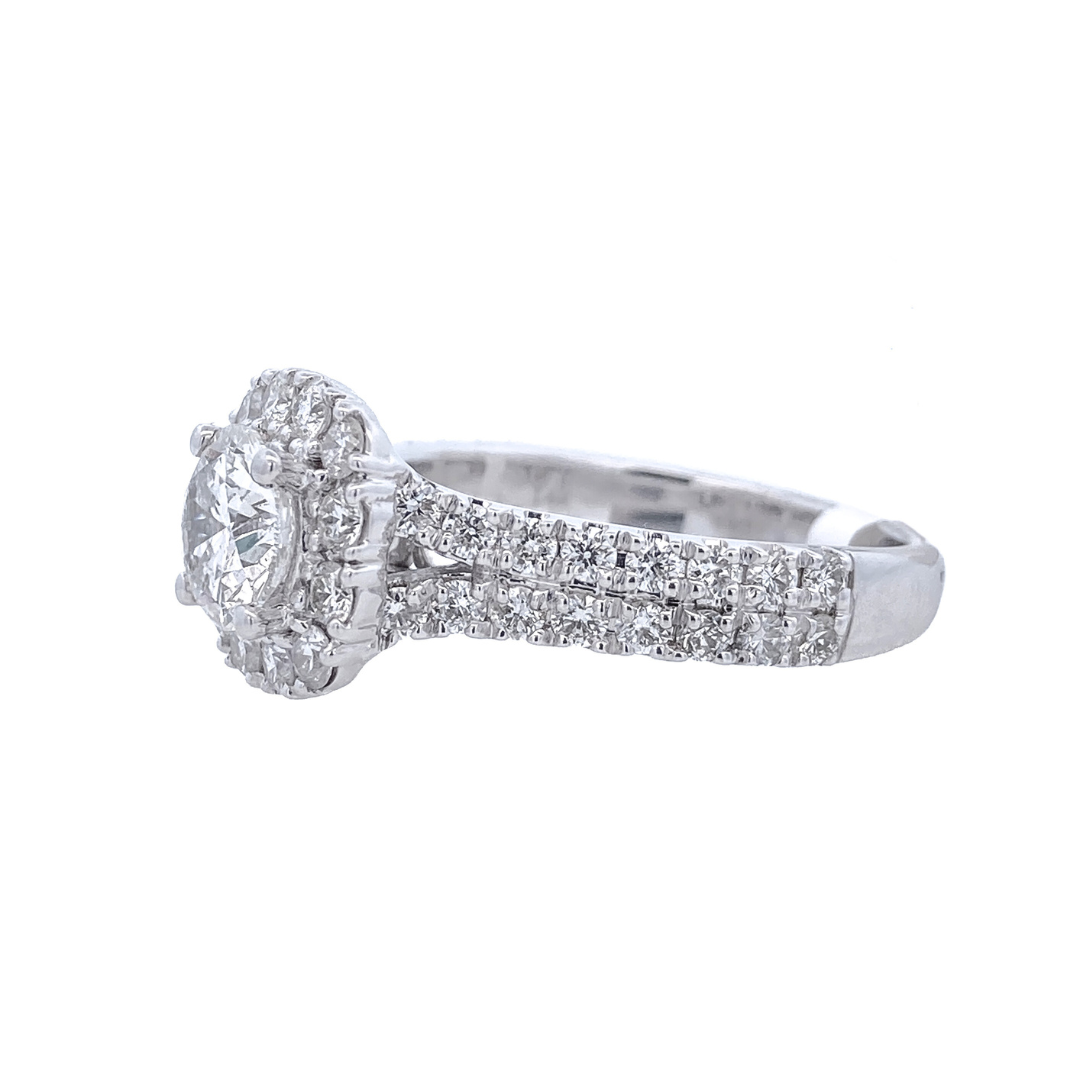 14K White Gold 2Ct Round Diamond Halo Engagement Ring