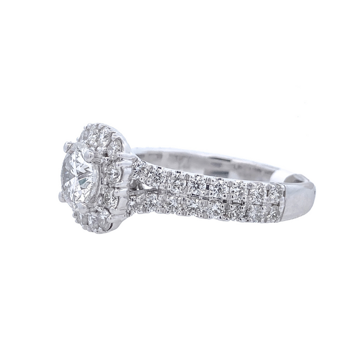 14K White Gold 2Ct Round Diamond Halo Engagement Ring