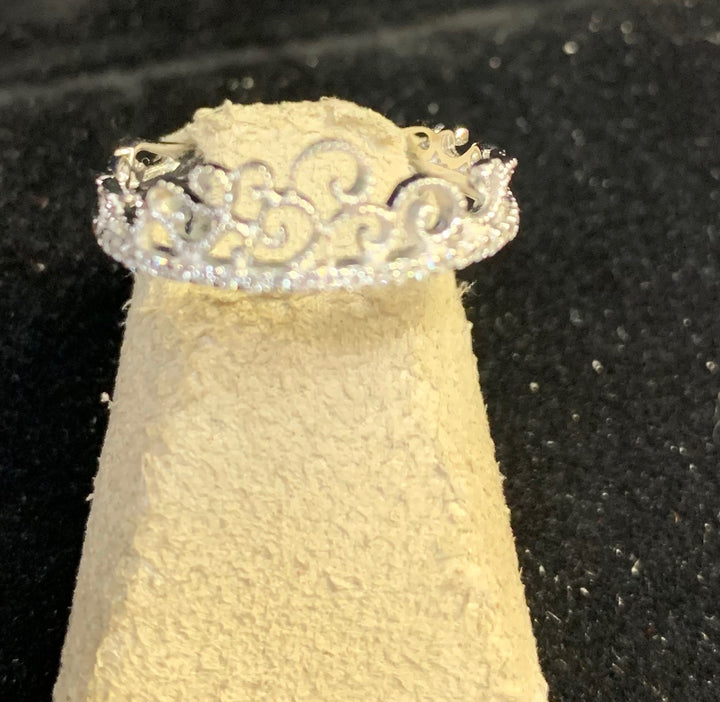 14K White Gold 0.27ct Diamond Filigree Women's Wedding Band