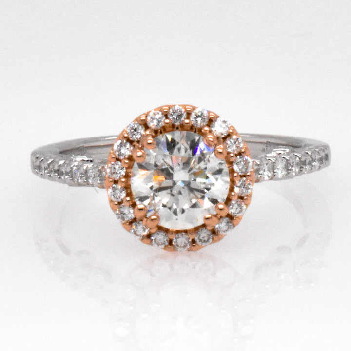 18K Two- Tone Round Diamond 1.00Ct Halo Engagement Ring