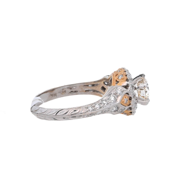 18K Two-Tone Round Diamond Vintage Engagement Ring