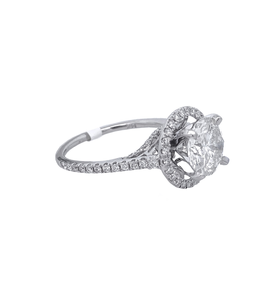 14K White Gold 2.10Ct Round Diamond Halo Engagement Ring