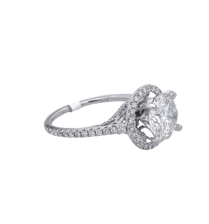 14K White Gold 2.10Ct Round Diamond Halo Engagement Ring