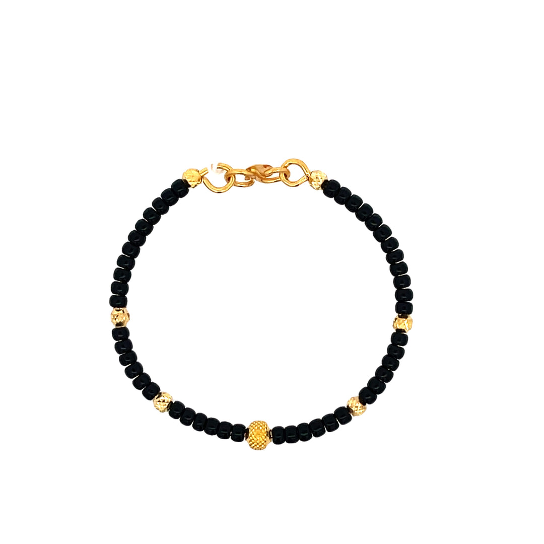 22K Yellow Gold Black Bead Delicate Baby Bracelet