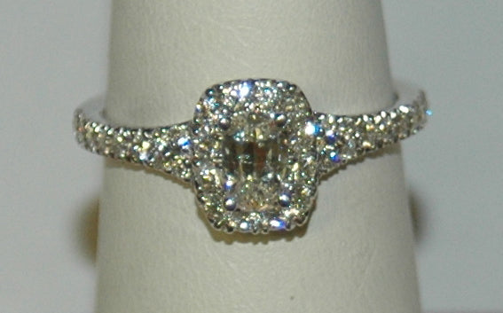 14K White Gold 0.44Ct Cushion Diamond Halo Engagement Ring