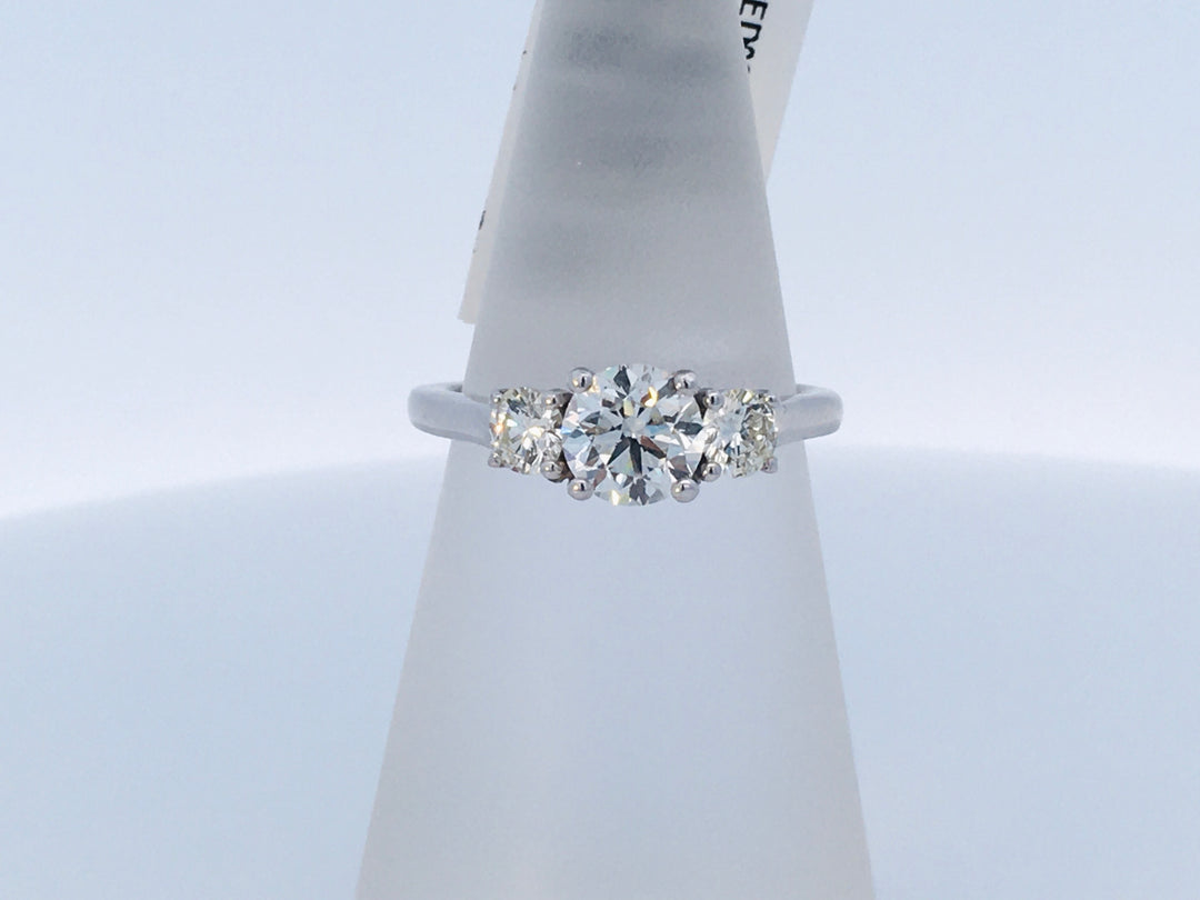 14K White Round Diamond 0.90Ct 3 Stone Engagement Ring