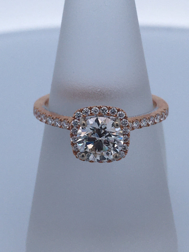 18K Two-Tone 0.90Ct Round Diamond Halo Engagement Ring