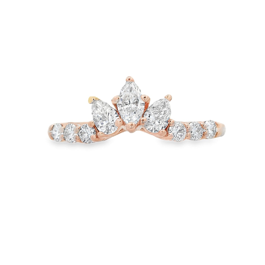 14K Rose Gold Multi-Stone Curved Diamond Wedding Band