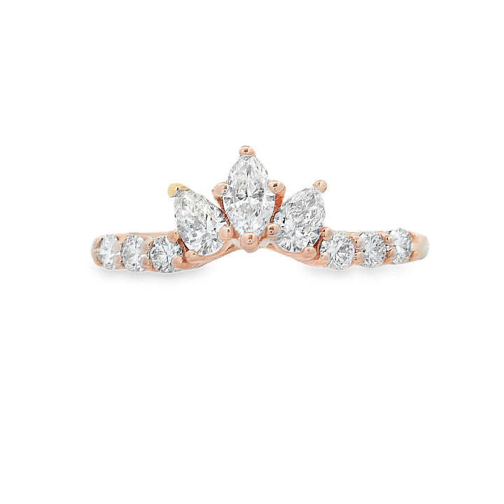 14K Rose Gold Multi-Stone Curved Diamond Wedding Band
