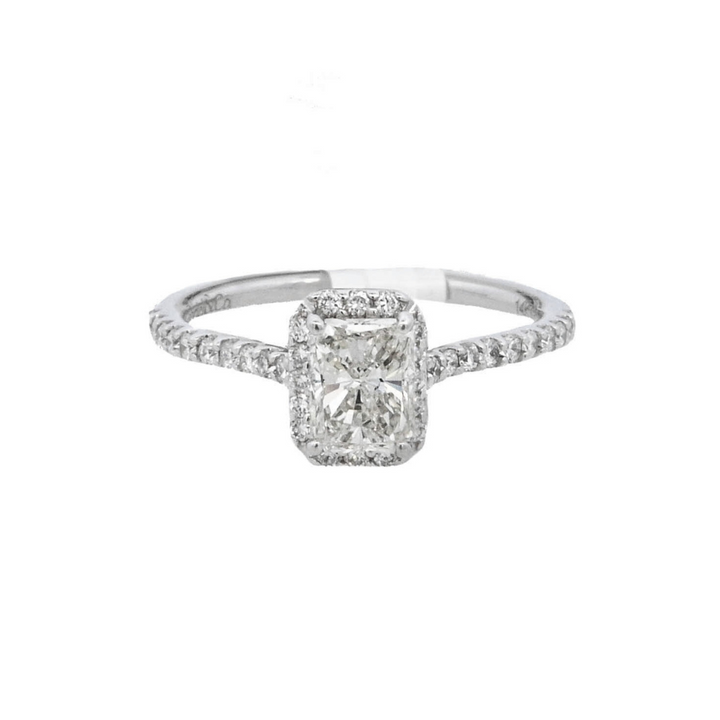 14K White Gold 1.01CT Radiant Diamond Halo Engagement Ring