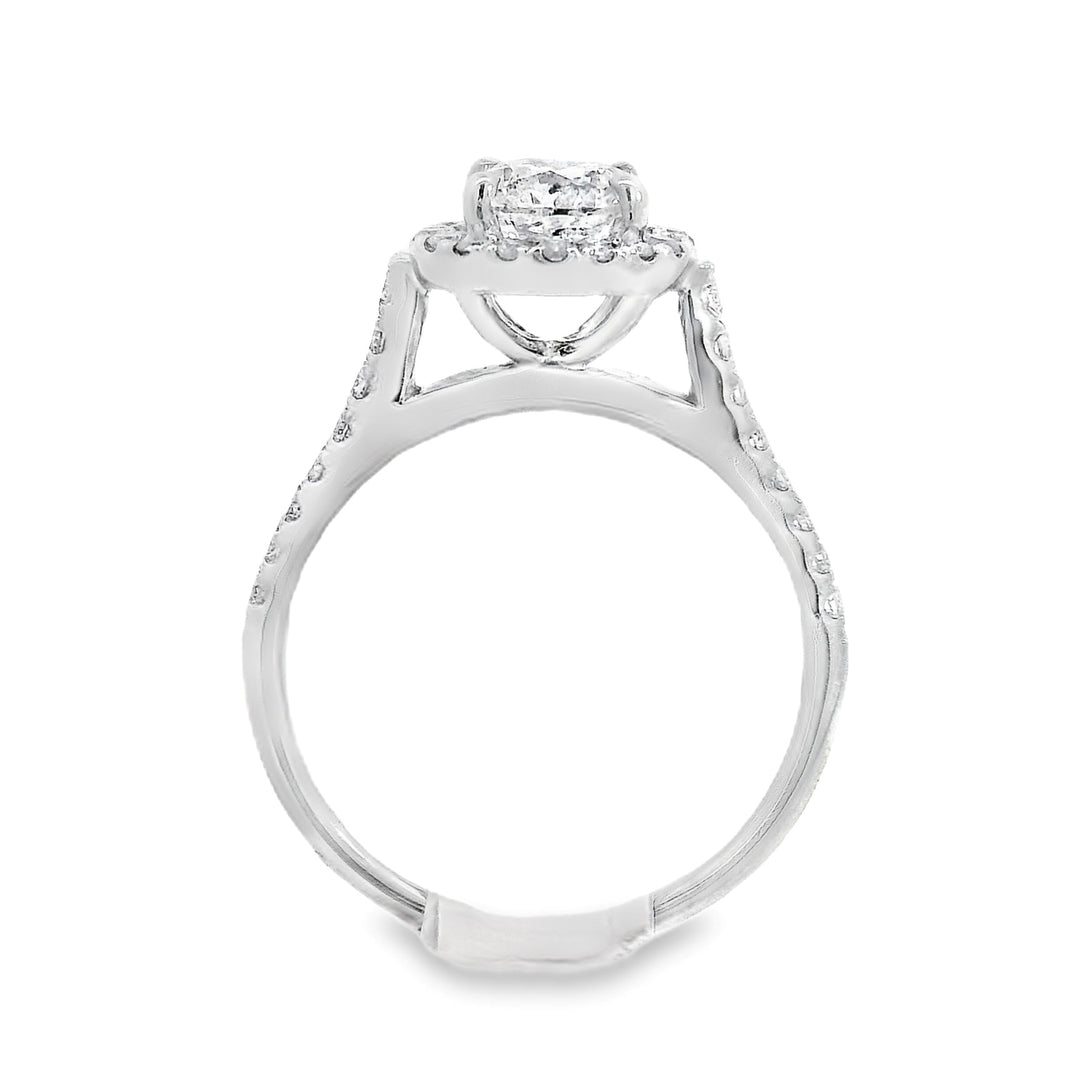 14K White Round Diamond 1.00Ct Halo Engagement Ring