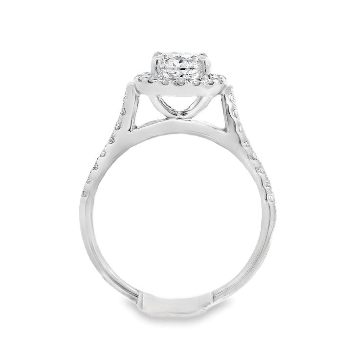 14K White Round Diamond 1.00Ct Halo Engagement Ring