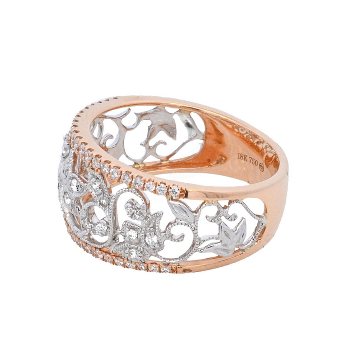 18K Two-Tone Round Diamond Filigree Ring