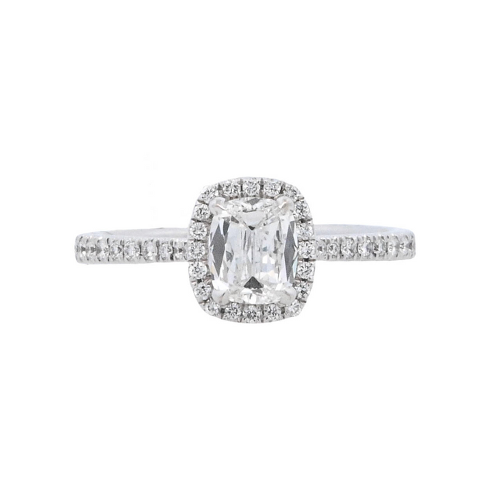 18K White Cushion Diamond 0.70Ct Halo Engagement Ring