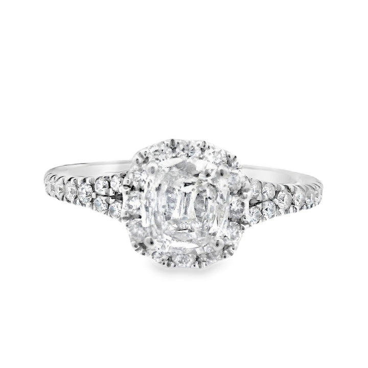 14K White Cushion Diamond 0.64Ct Halo Engagement Ring