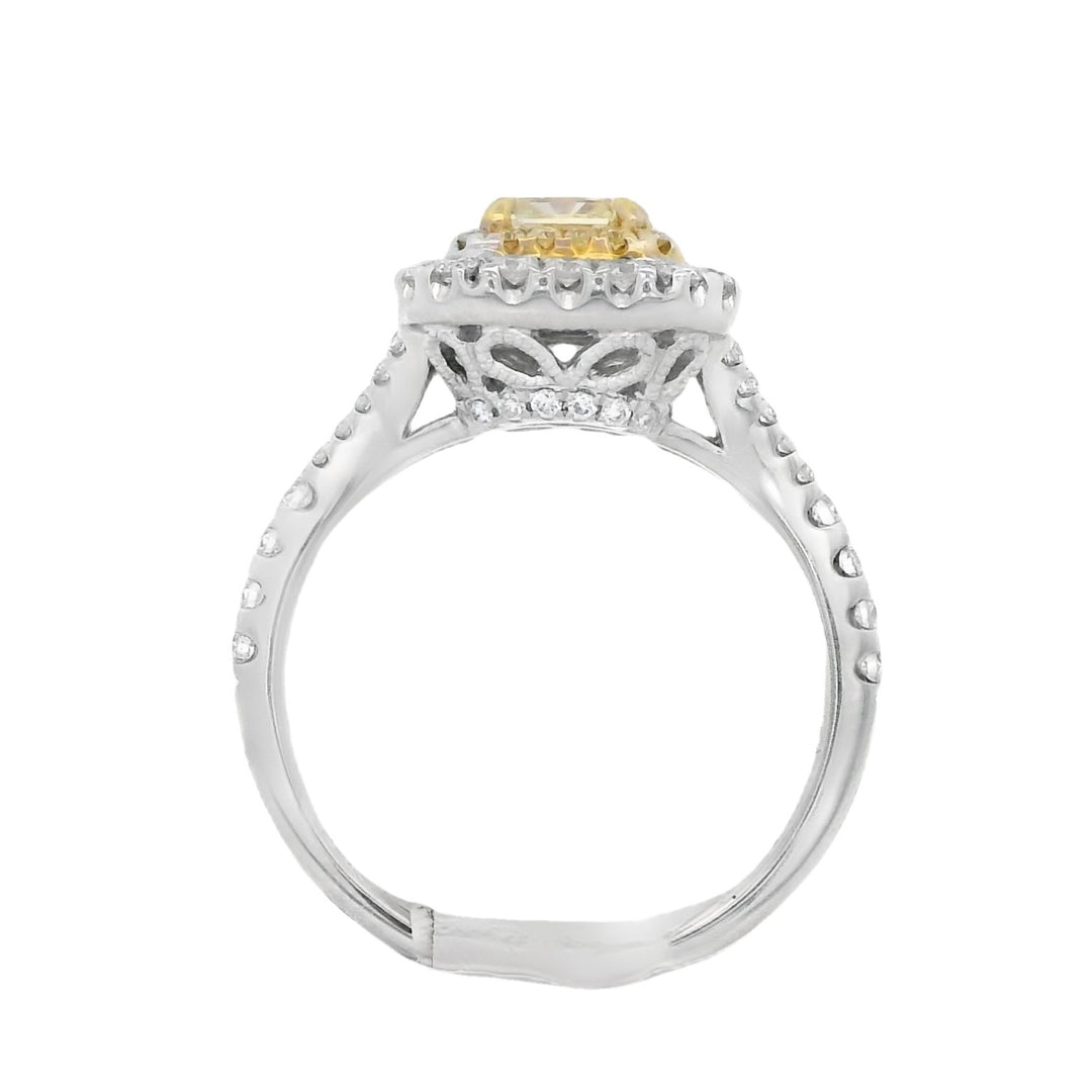 18K Two- Tone Princess Yellow Diamond 0.62Ct Double Halo Engagement Ring