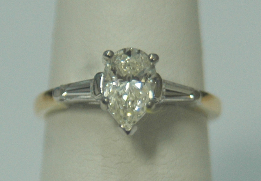 14K Two-Tone Pear Diamond Solitaire Engagement Ring