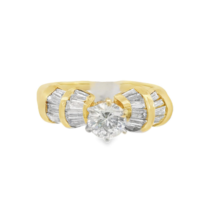 14K Yellow Round Diamond Contemporary Engagement Ring