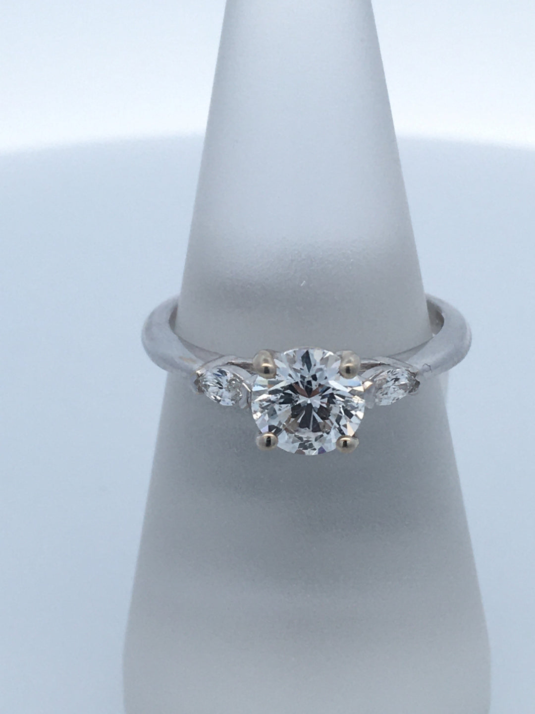 14K White Round Diamond 1.01Ct 3 Stone Engagement Ring