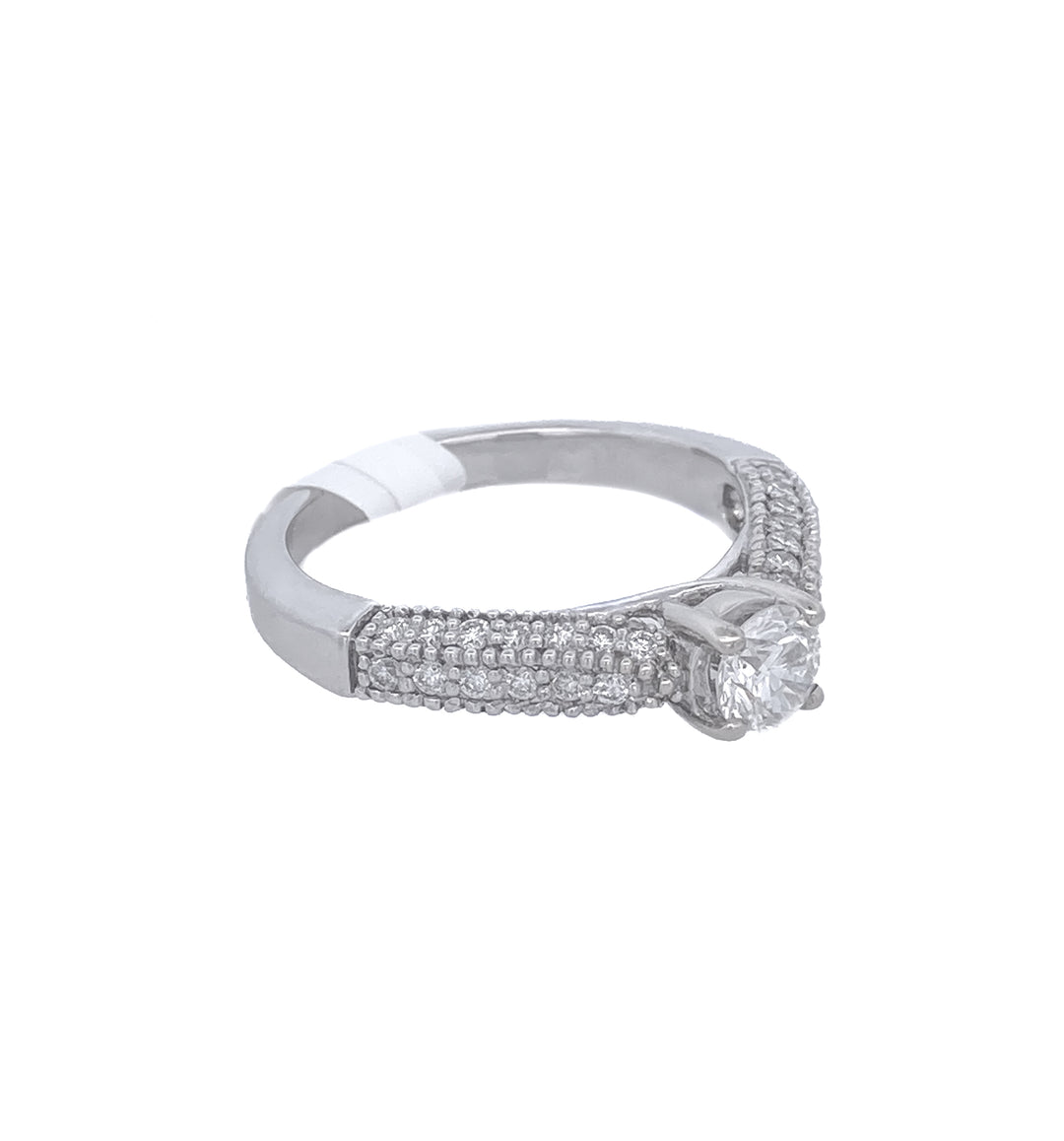 14K White Gold Vintage Round Diamond Engagement Ring