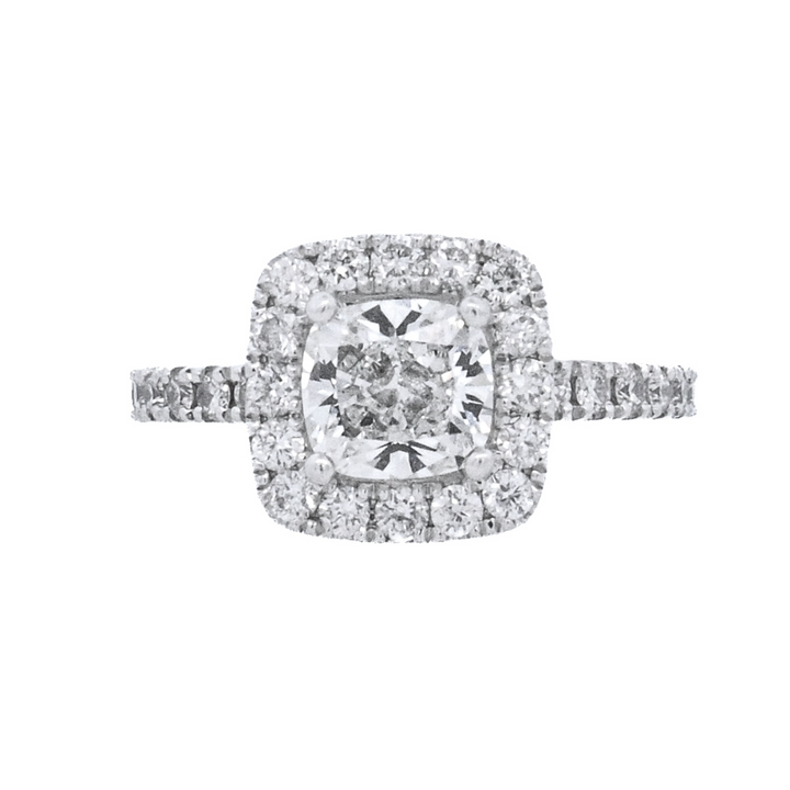 14K White Gold 1.25Ct Cushion Diamond Halo Ring