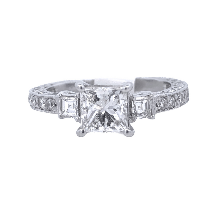 18K White Princess Diamond 0.85Ct 3 Stone Engagement Ring