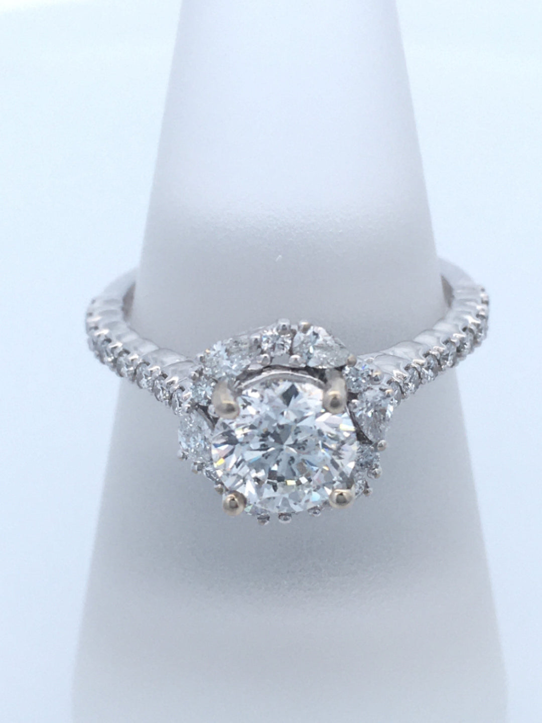 14K White Round Diamond 1.04Ct Halo Engagement Ring