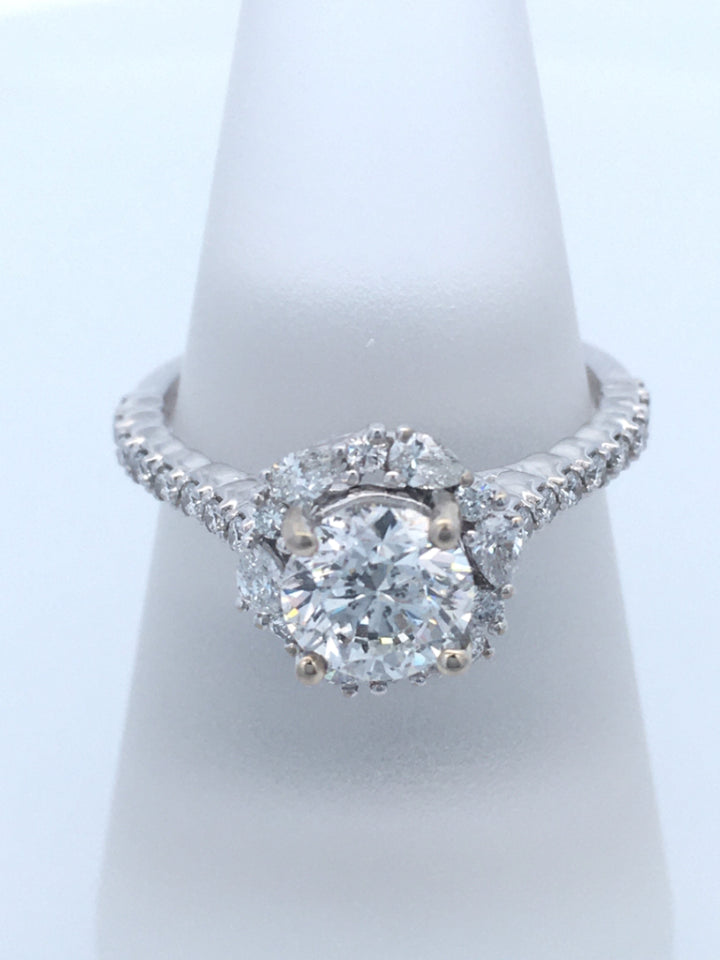 14K White Gold 1.04Ct Round Diamond Halo Engagement Ring