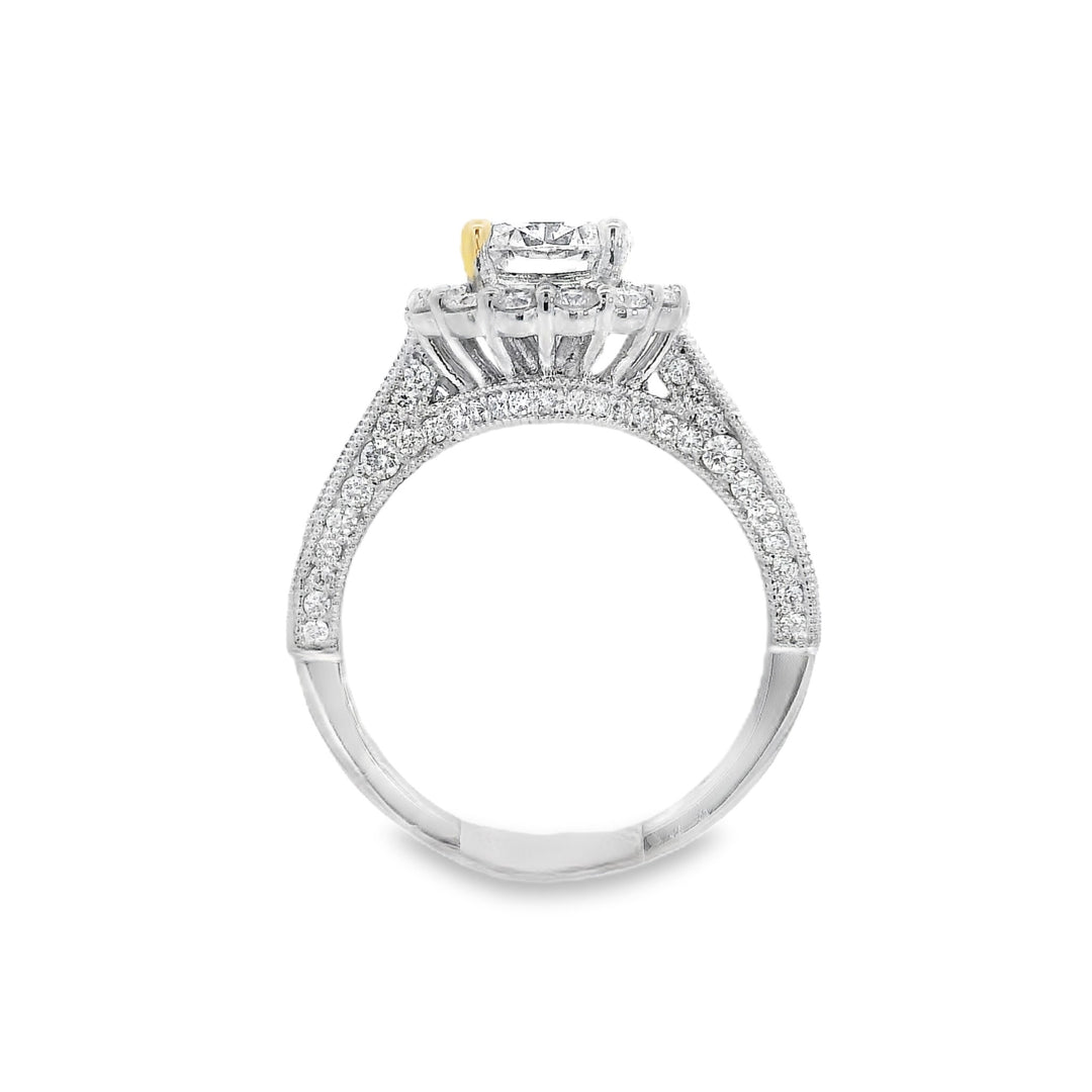 18K White Round Diamond 1.38Ct Halo Engagement Ring