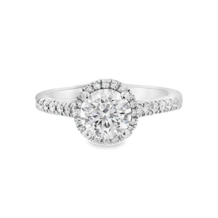 14K White Round Diamond 1.06Ct Halo Engagement Ring