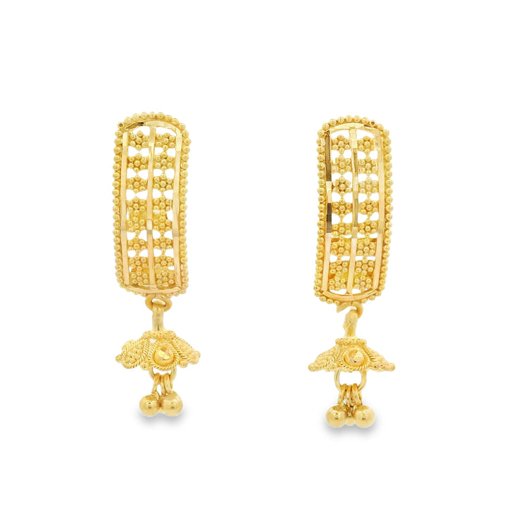 22K Yellow Gold Elegant Dangle Earrings with Secure Screw Backs