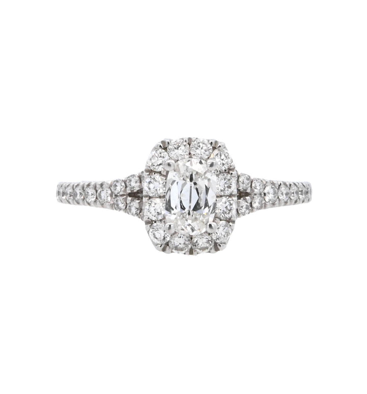 14K White Gold 0.44Ct Cushion Diamond Halo Engagement Ring