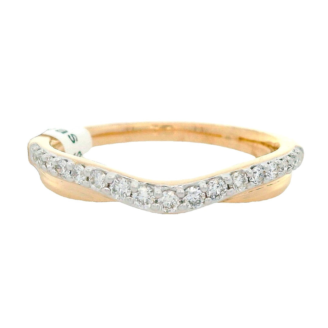 14K Yellow Gold Curved Diamond Wedding Band, Size 7