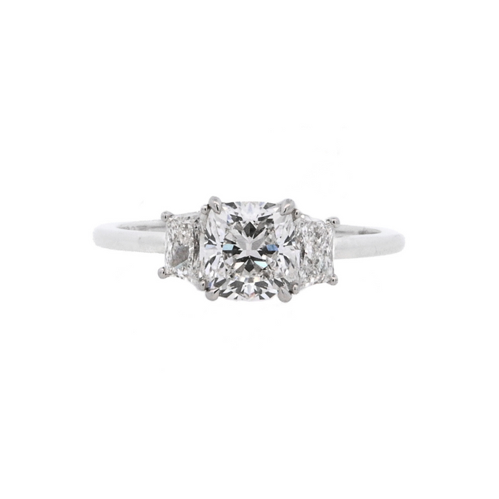 Platinum Cushion Diamond 1.00Ct 3 Stone Engagement Ring