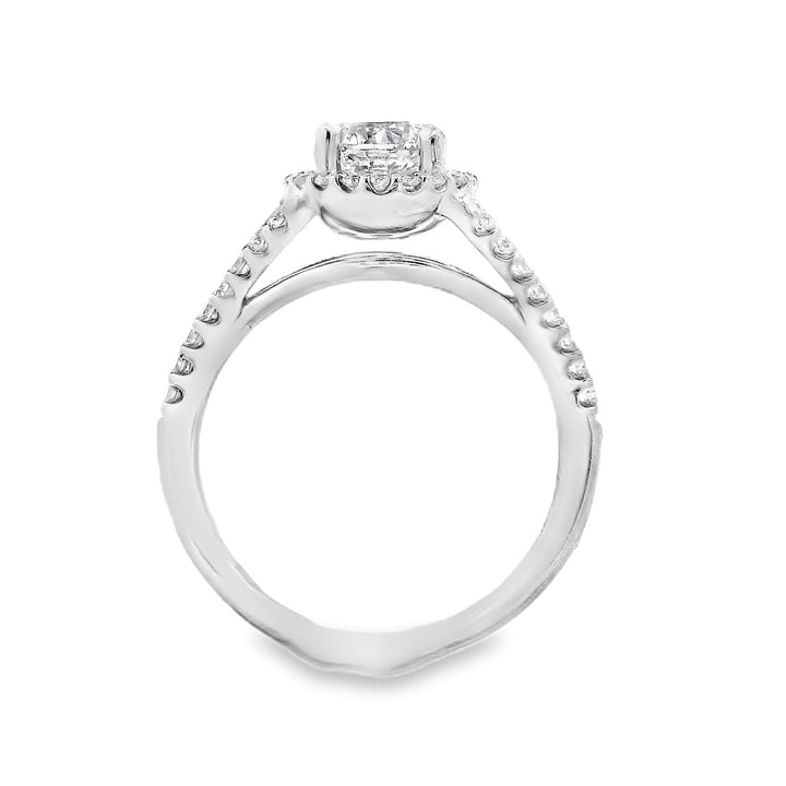 18K White Round Diamond 0.90Ct Halo Engagement Ring