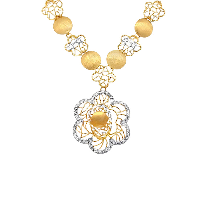 22K Yellow Gold Flower Motif Women's Pendant Necklace