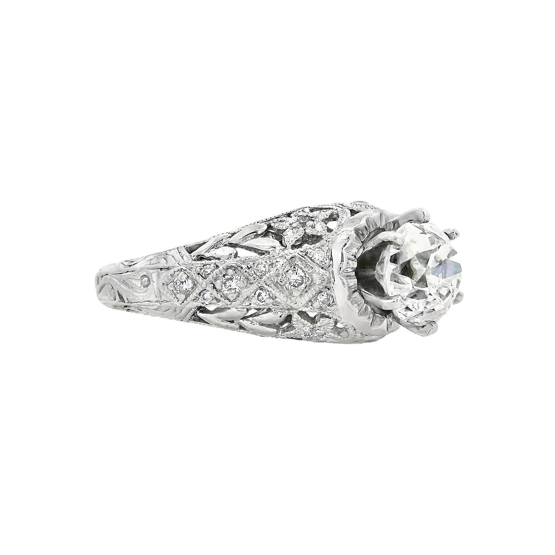 Platinum Round Diamond 1.33Ct Vintage Engagement Ring