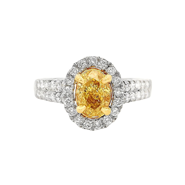 18K Yellow Gold Oval Yellow Diamond Halo Fashion Ring