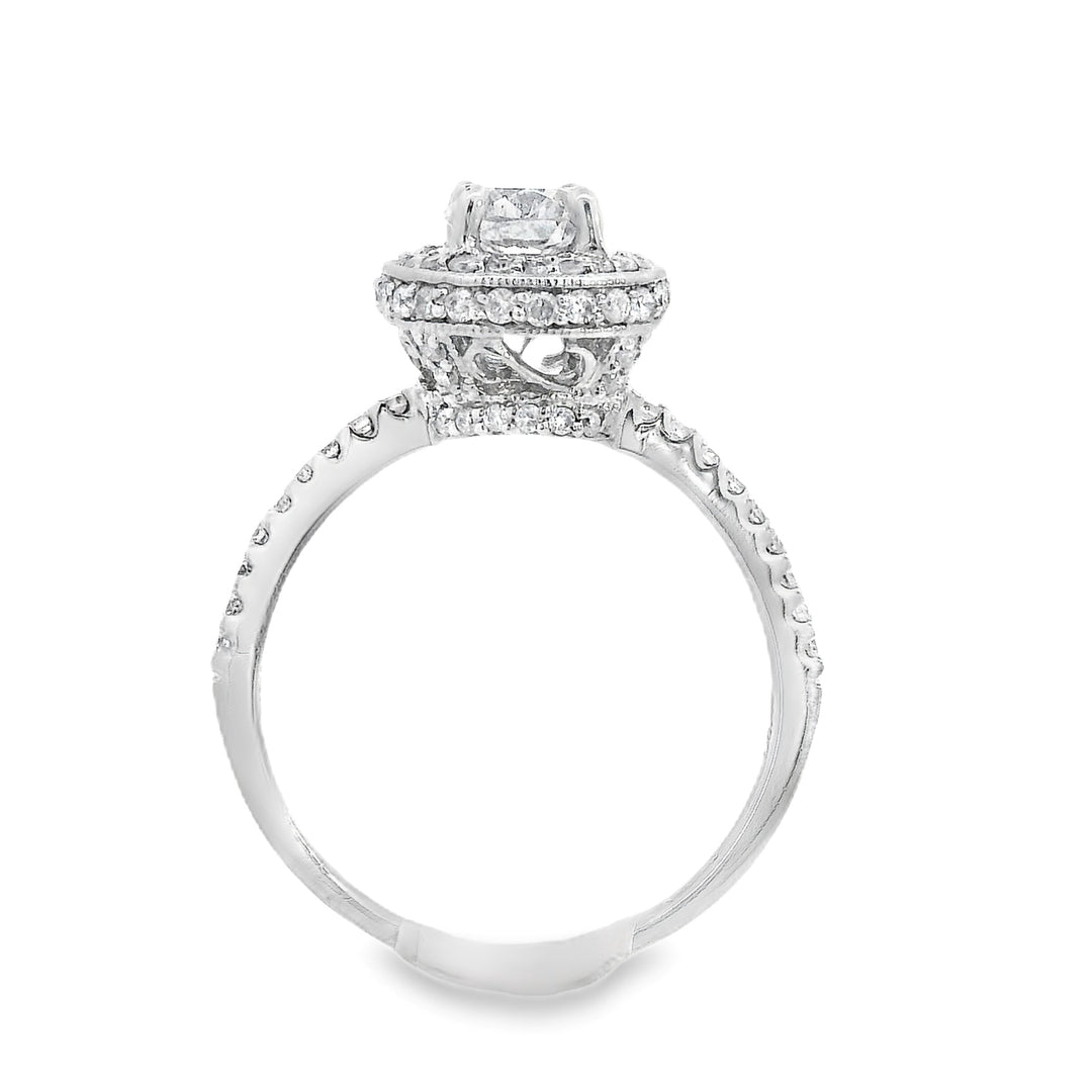 18K White Round Diamond 0.57Ct Halo Engagement Ring