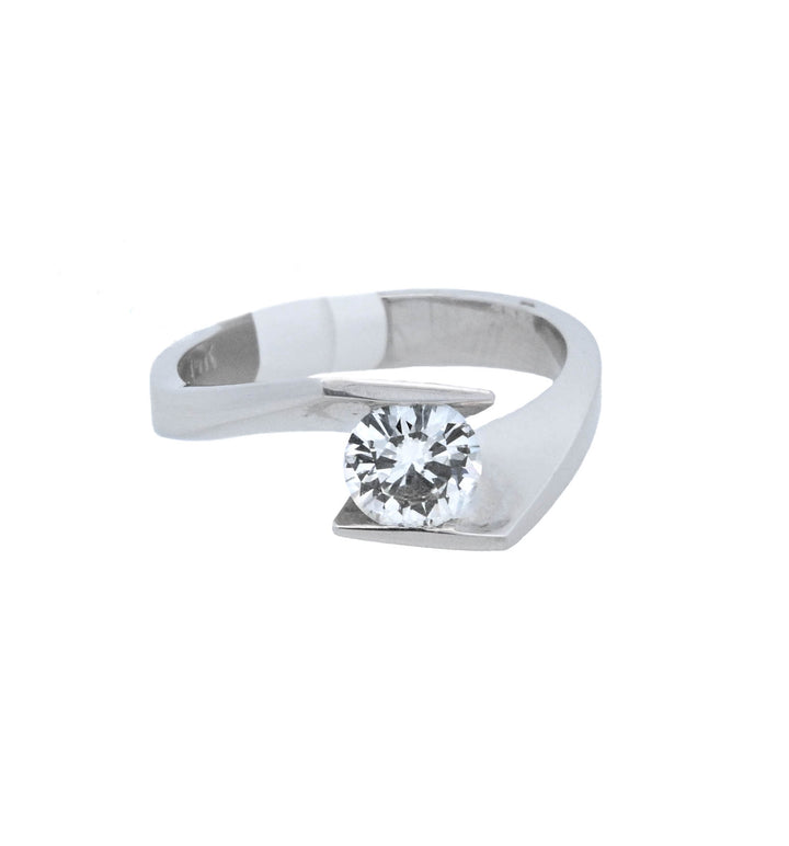 14K White Round Diamond 0.55Ct Tension Set Engagement Ring