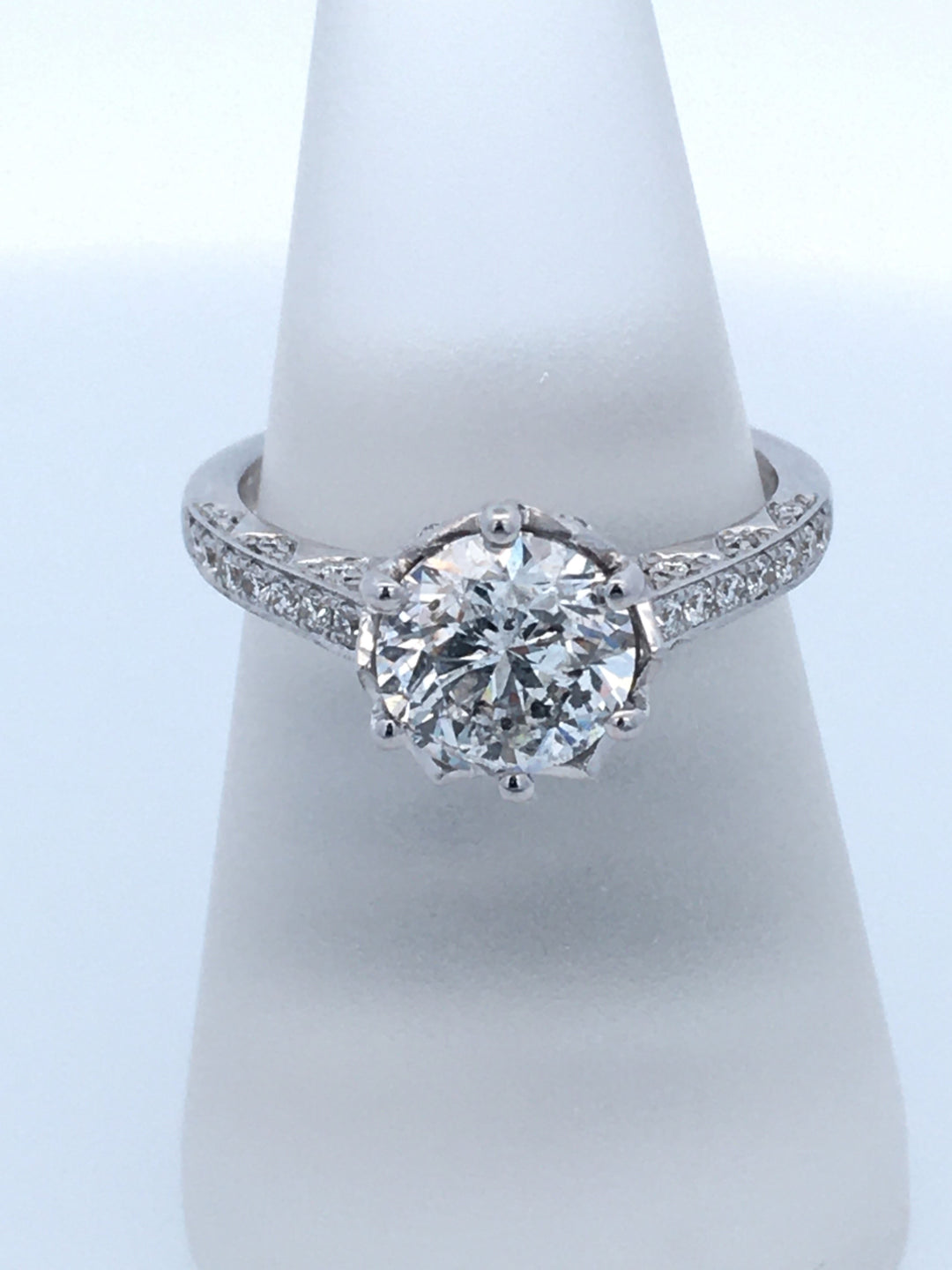 18K White Round Diamond 1.01Ct Bezel Set Engagement Ring