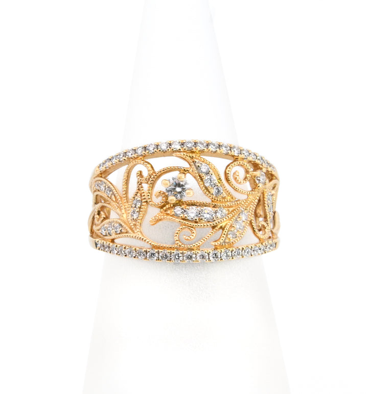 18K Yellow Gold 0.40ct Diamond Filigree Ring