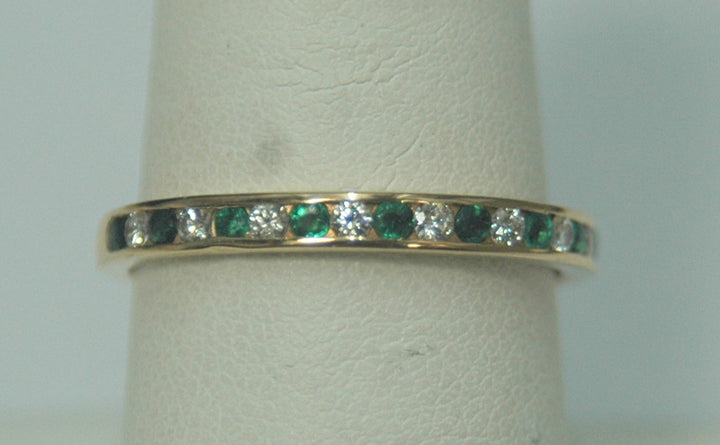 14K Yellow Gold 0.50ct Diamond and Emerald Eternity Women's Wedding Band