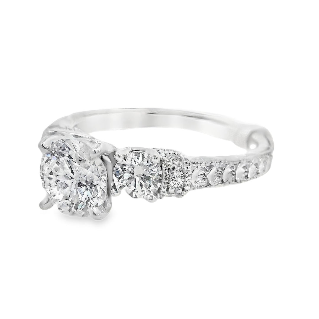 18K White Round Diamond 1.18Ct 3 Stone Engagement Ring