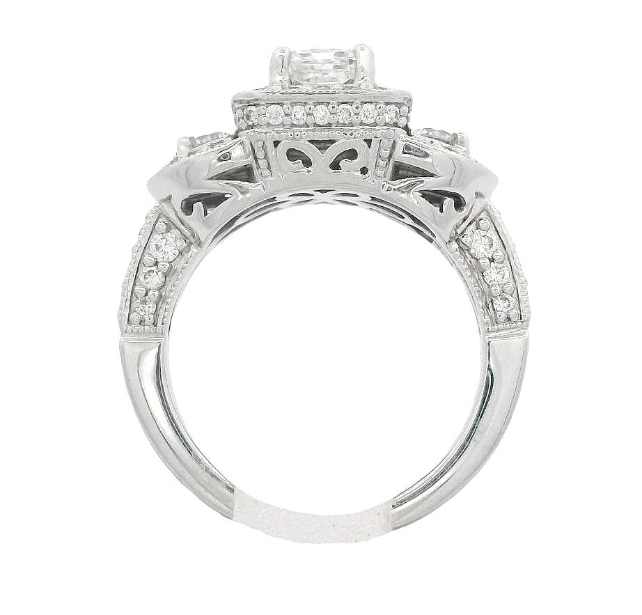 14K White Radiant Diamond 1.01Ct Halo Engagement Ring