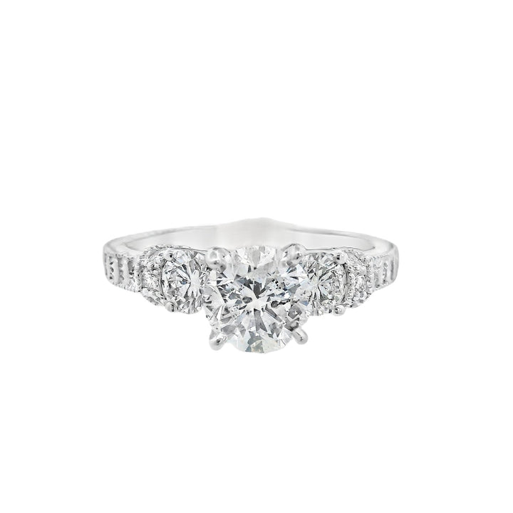 18K White Round Diamond 1.18Ct 3 Stone Engagement Ring